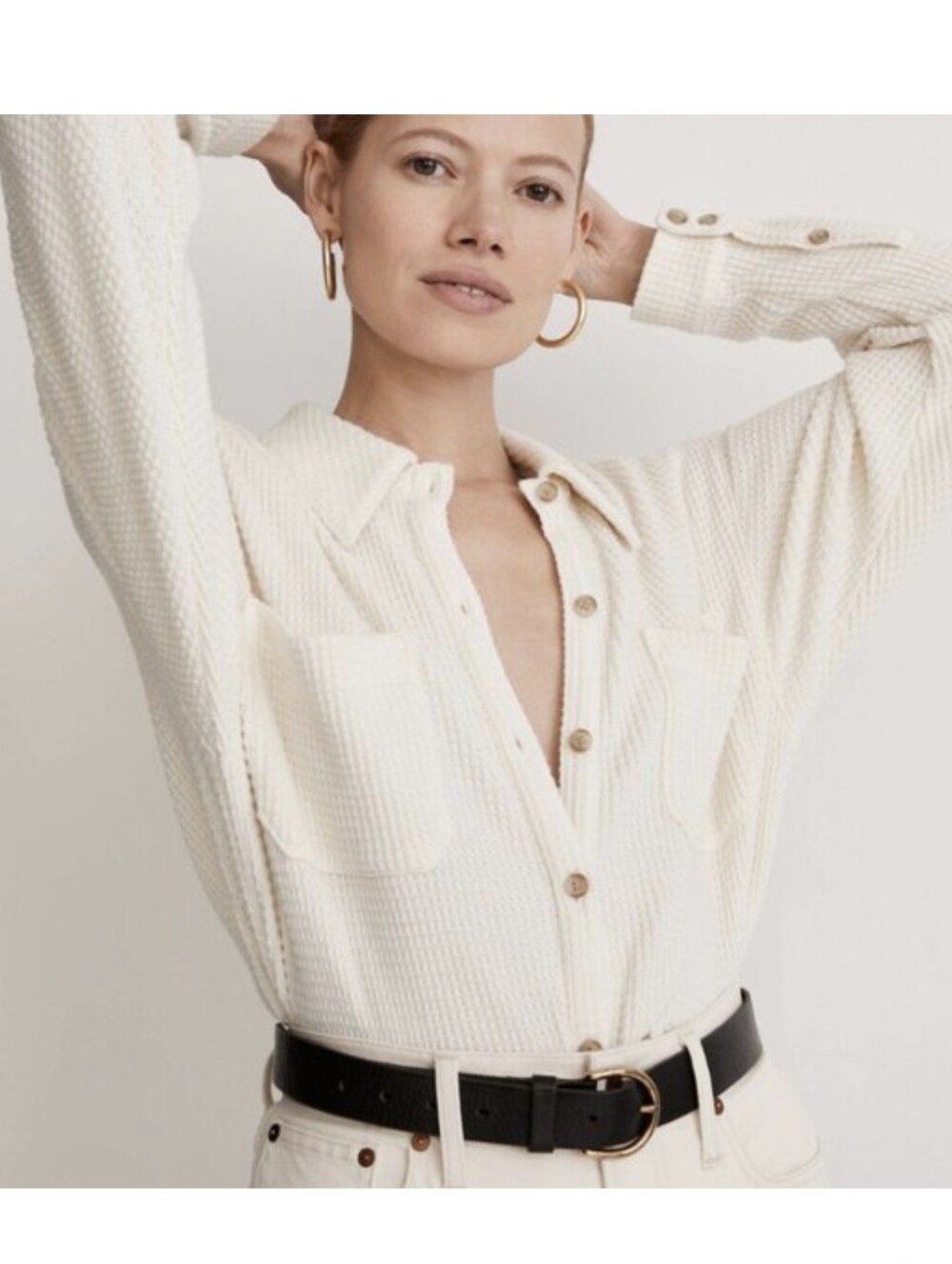 Madewell Cream Shirt Jacket With Pockets